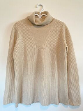 The Row 100% Cashmere Cream Turtleneck Ribbed Sweater - Women